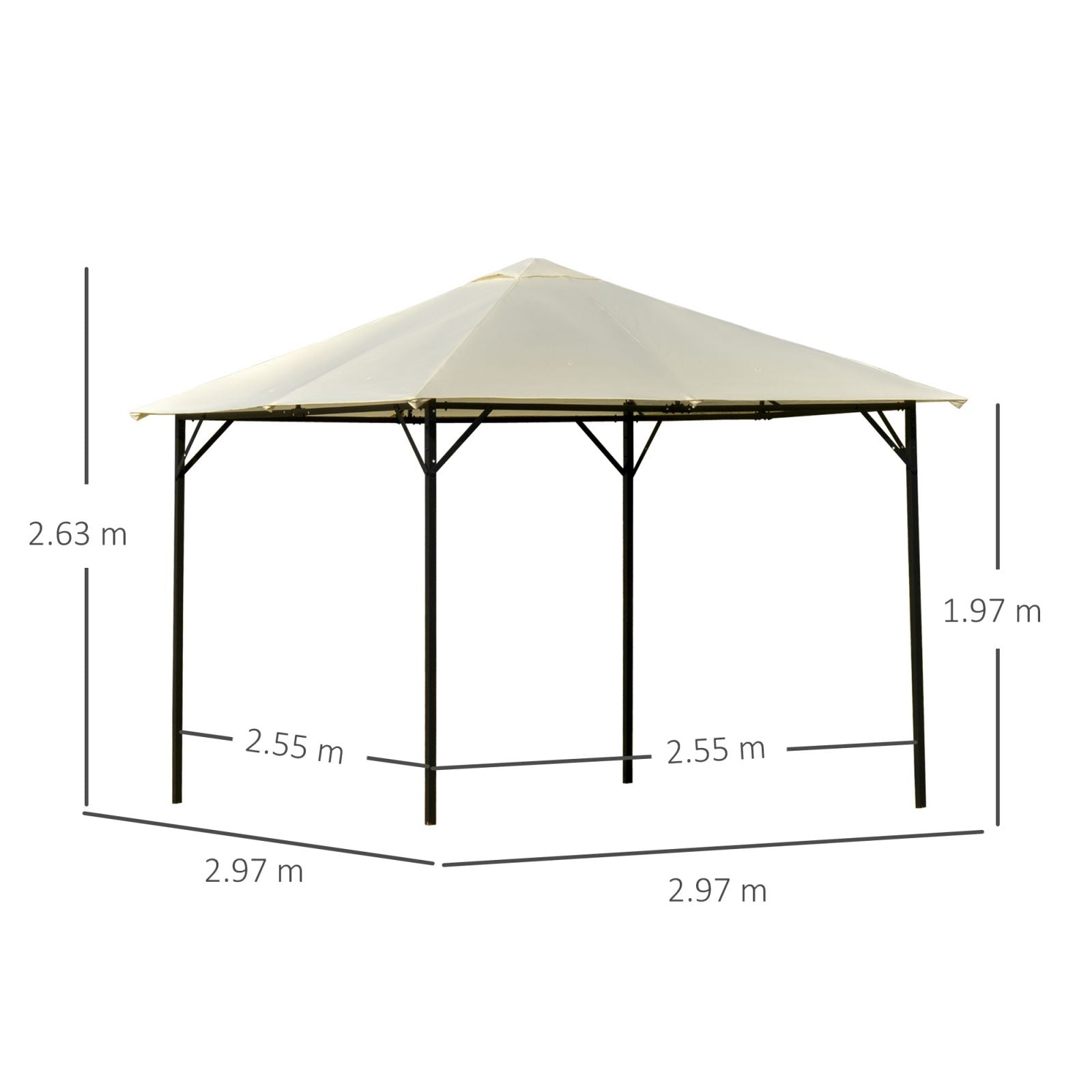 Easycomfort Gazebo da Giardino 3x3m in Metallo con Doppio Tettuccio, Bianco e Crema