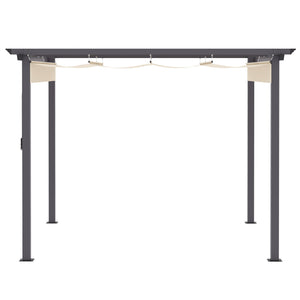 EASYCOMFORT  Gazebo Pergola da Giardino 2.95x2.95m con Tenda a Scomparsa, in Alluminio e Poliestere, Bianco Crema