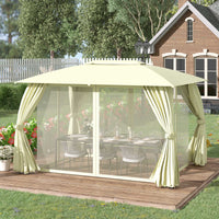 EASYCOMFORT  Gazebo da Giardino 3.95x2.95m con Doppio Tettuccio, Pareti in Poliestere e 8 Picchetti, in Acciaio, Beige