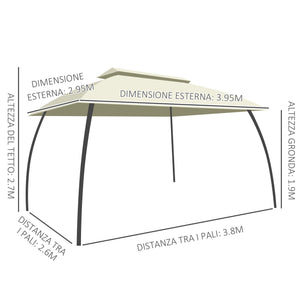 EASYCOMFORT  Gazebo da Giardino 3.95x2.95m con Doppio Tettuccio, Pareti in Poliestere e 8 Picchetti, in Acciaio, Beige