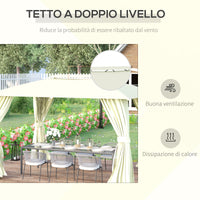 EASYCOMFORT  Gazebo da Giardino 3.95x2.95m con Doppio Tettuccio, Pareti in Poliestere e 8 Picchetti, in Acciaio, Beige