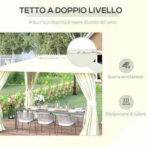 EASYCOMFORT  Gazebo da Giardino 3.95x2.95m con Doppio Tettuccio, Pareti in Poliestere e 8 Picchetti, in Acciaio, Beige