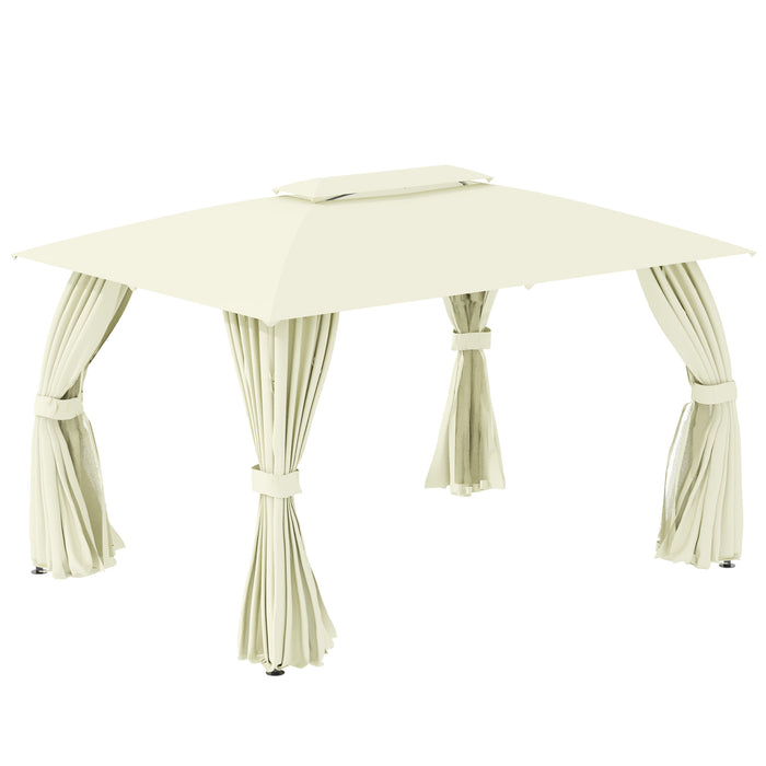 EASYCOMFORT  Gazebo da Giardino 3.95x2.95m con Doppio Tettuccio, Pareti in Poliestere e 8 Picchetti, in Acciaio, Beige