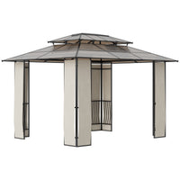 EASYCOMFORT  Gazebo da Giardino 3.65x3m con Tetto in Policarbonato a 2 Livelli, Acciaio e Alluminio, Marrone