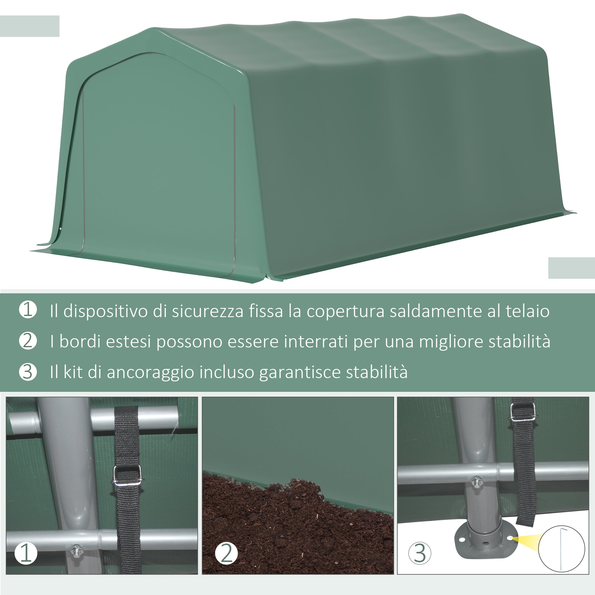 EASYCOMFORT  Tendone da Giardino per Auto con Ingresso a Cerniera e Picchetti, 600x255-310x255cm, Verde