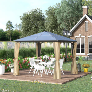 EasyComfort Gazebo da Giardino 3x3m con Tetto in Policarbonato e Zanzariere, Caffè e Khaki