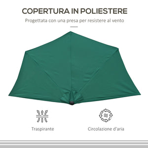 Easycomfort Ombrellone Semicircolare da Parete 2.7x2.4 m con Apertura a Manovella in Poliestere, Verde