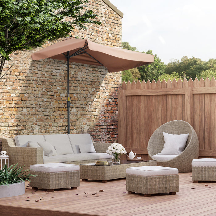 EASYCOMFORT  Ombrellone Semicircolare da Terrazza e Giardino con Manovella, 230x130x249cm, Crema