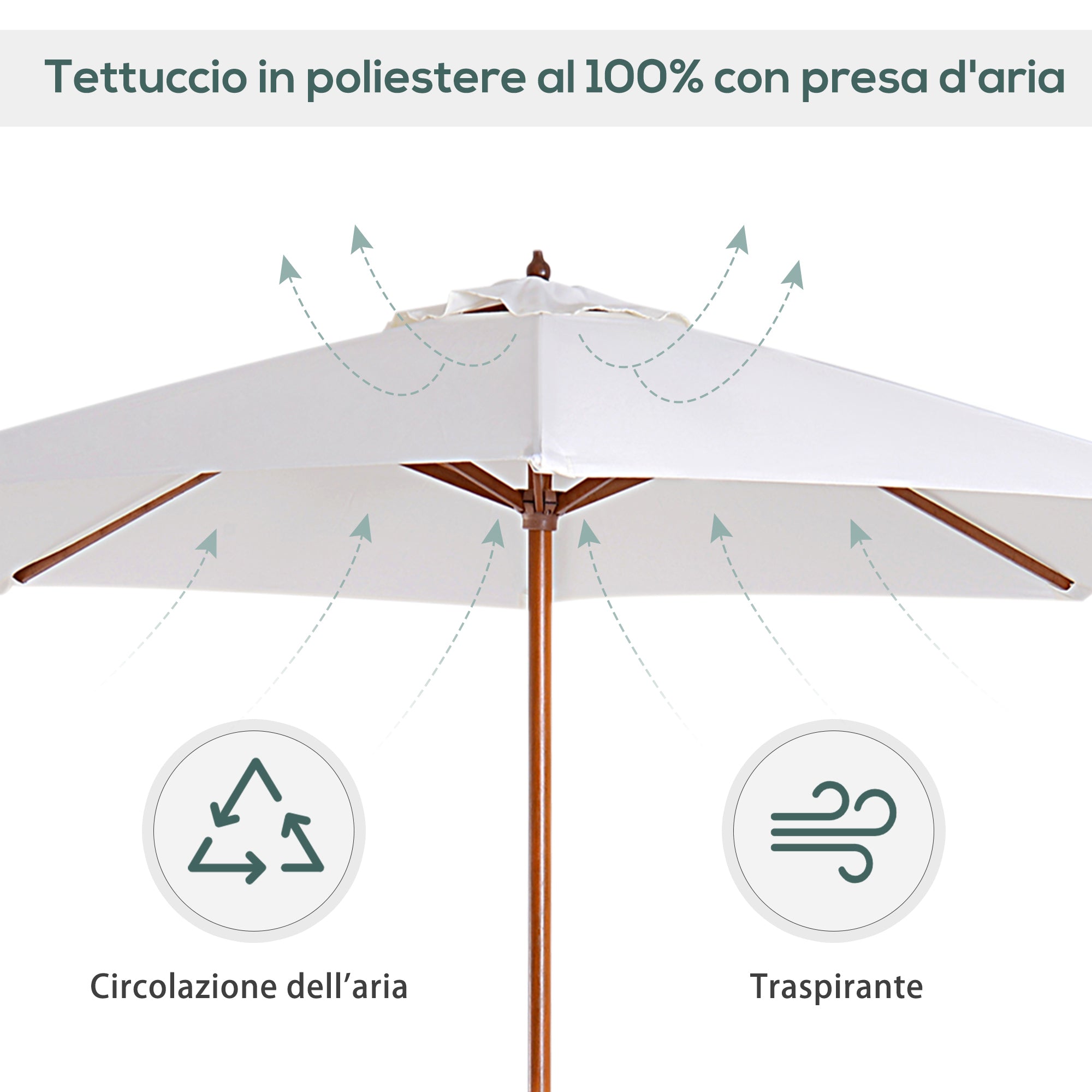 Easycomfort Ombrellone da Giardino 2.7x2.5 m con Palo Centrale in Legno, Impermeabile e anti UV, Beige