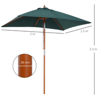 Easycomfort Ombrellone da Giardino 2x1.5 m Inclinabile a 6 Stecche con Palo in Legno e Apertura a Corda, Verde