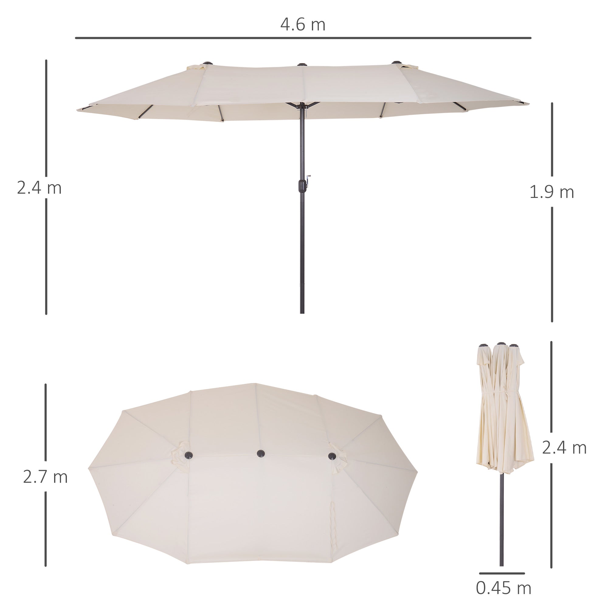 Ombrellone da Giardino 4,6x2,7 m Palo Ø48 mm Doppio Tetto Beige