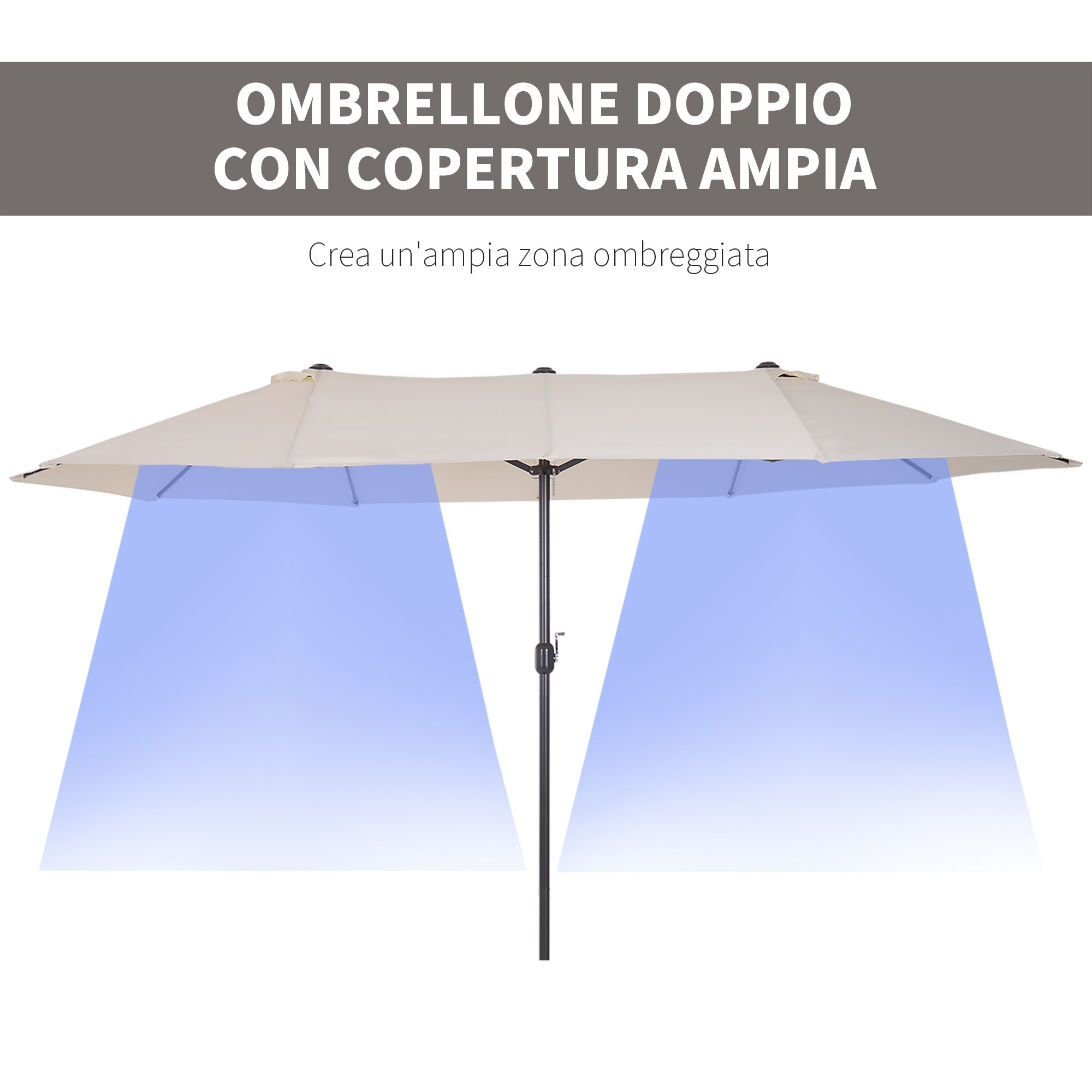 Ombrellone da Giardino 4,6x2,7 m Palo Ø48 mm Doppio Tetto Beige