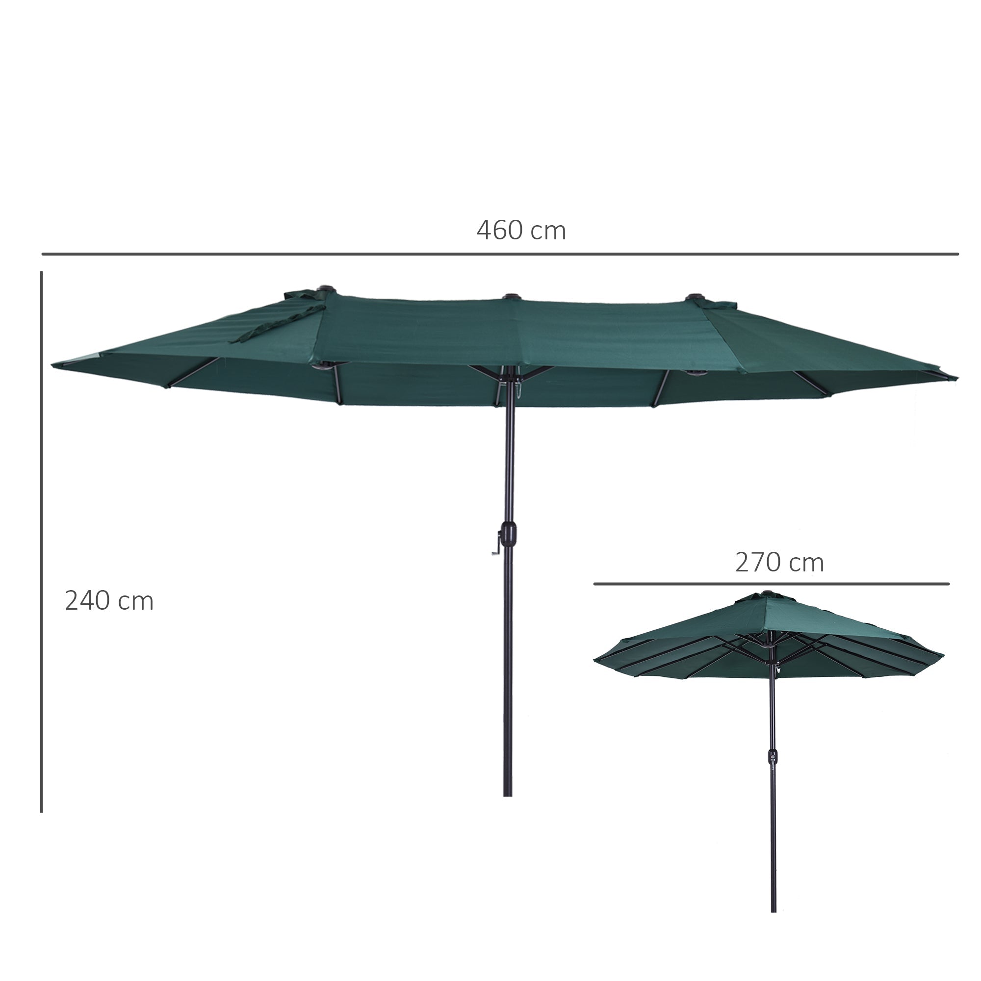 Ombrellone da Giardino 4,6x2,7 m Palo Ø48 mm Doppio Tetto Verde