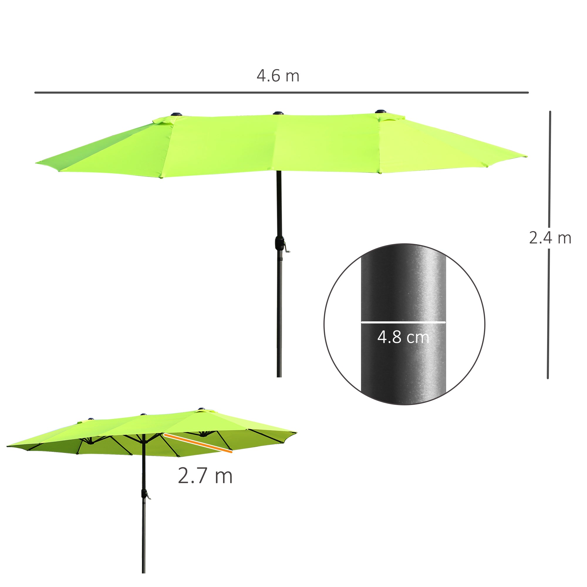 EASYCOMFORT  Ombrellone da Giardino Doppio con Apertura a Manovella, Acciaio e Poliestere, 460x270x240cm