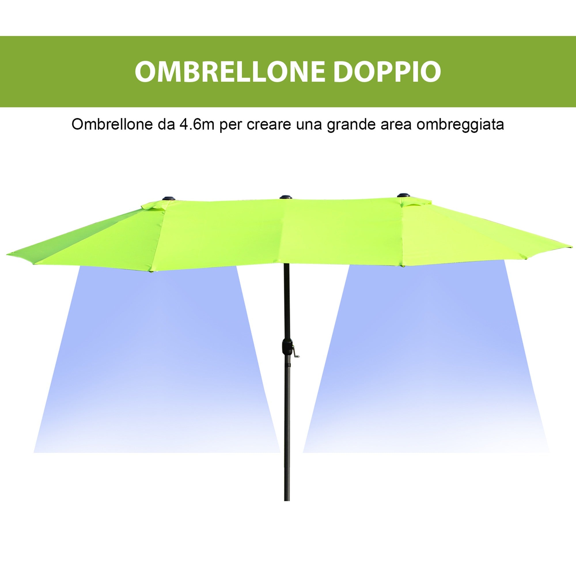 EASYCOMFORT  Ombrellone da Giardino Doppio con Apertura a Manovella, Acciaio e Poliestere, 460x270x240cm