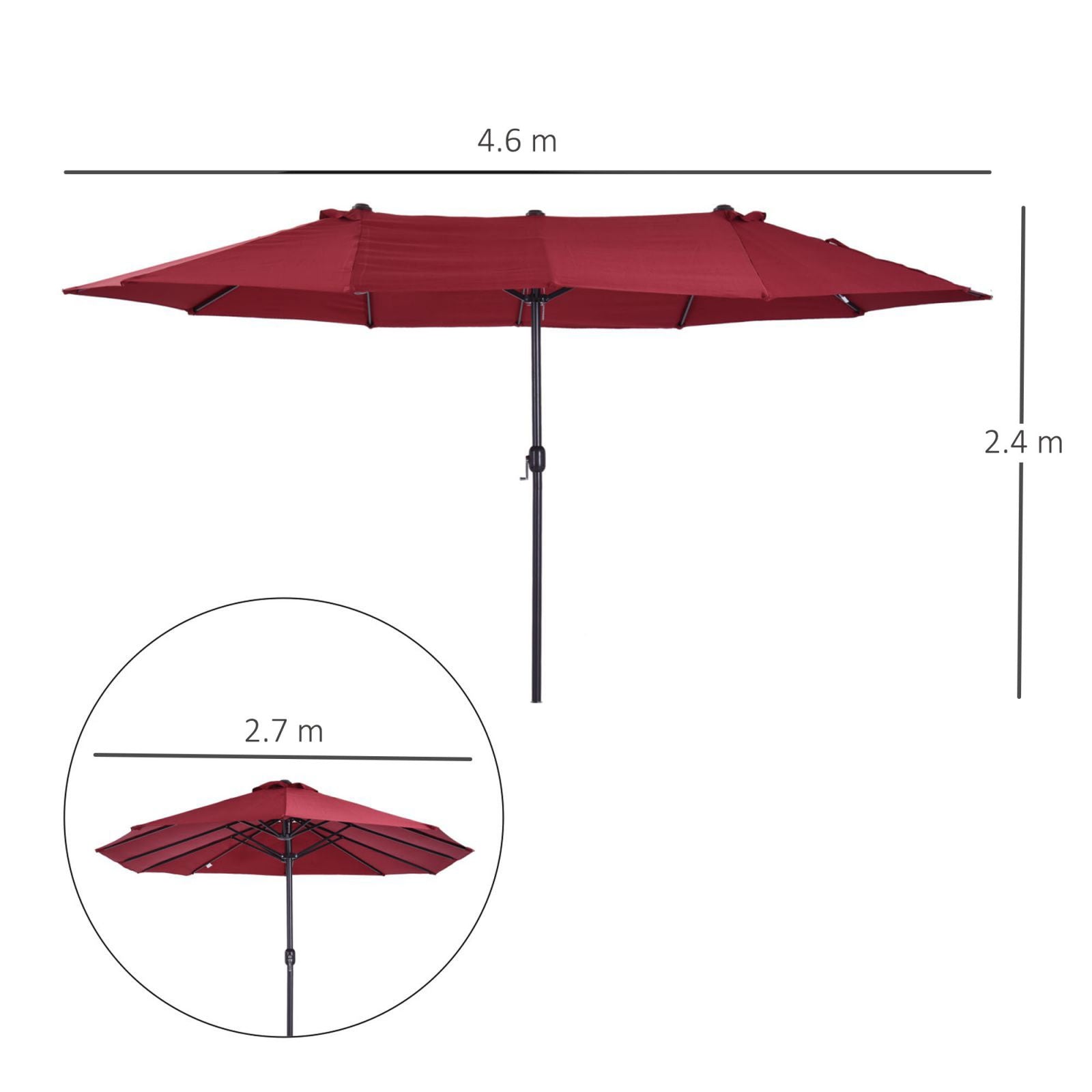 Easycomfort Ombrellone da Giardino Doppio con Apertura a Manovella, in Acciaio e Poliestere, 460x270x240 cm, Rosso