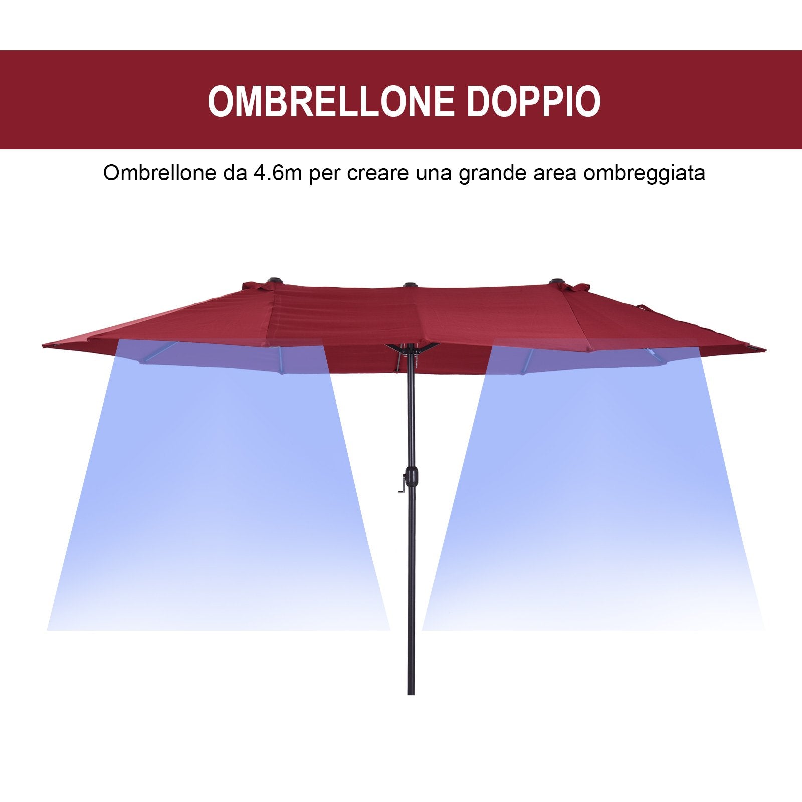 Easycomfort Ombrellone da Giardino Doppio con Apertura a Manovella, in Acciaio e Poliestere, 460x270x240 cm, Rosso