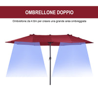 Easycomfort Ombrellone da Giardino Doppio con Apertura a Manovella, in Acciaio e Poliestere, 460x270x240 cm, Rosso