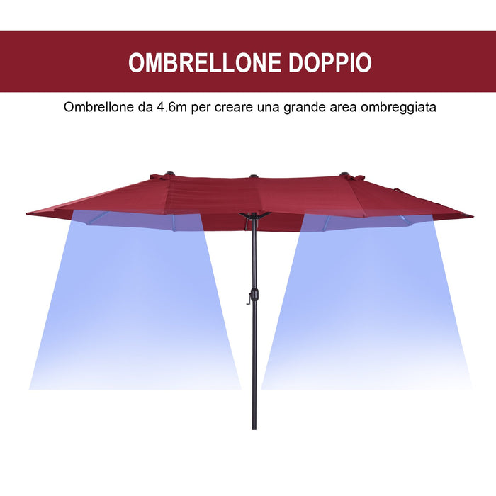 Easycomfort Ombrellone da Giardino Doppio con Apertura a Manovella, in Acciaio e Poliestere, 460x270x240 cm, Rosso