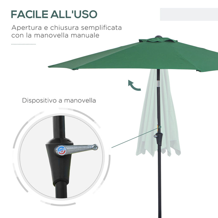 Ombrellone da Giardino Ø2.7x2.35 m Palo Ø38 mm in Alluminio Inclinabile Verde Scuro