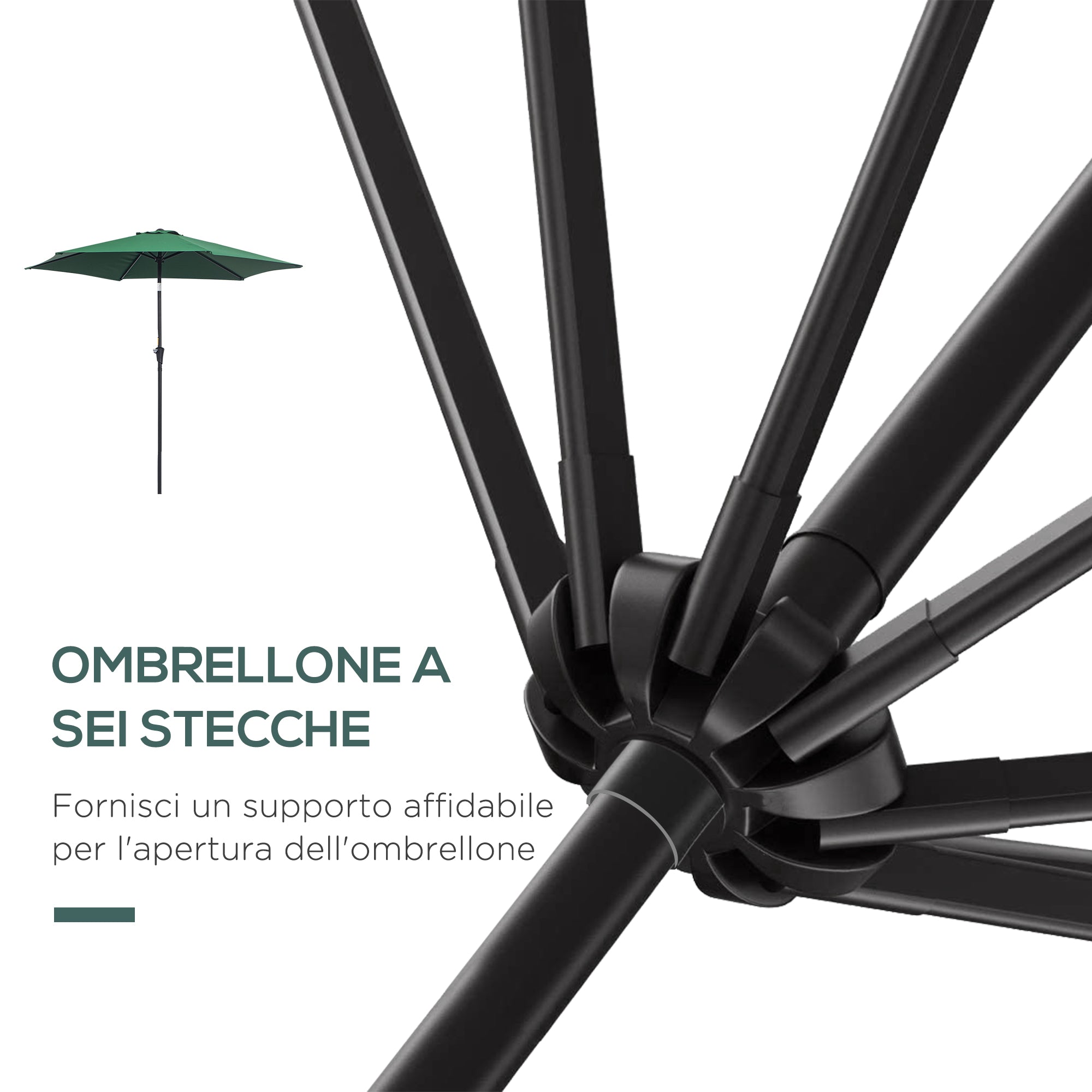 Ombrellone da Giardino Ø2.7x2.35 m Palo Ø38 mm in Alluminio Inclinabile Verde Scuro