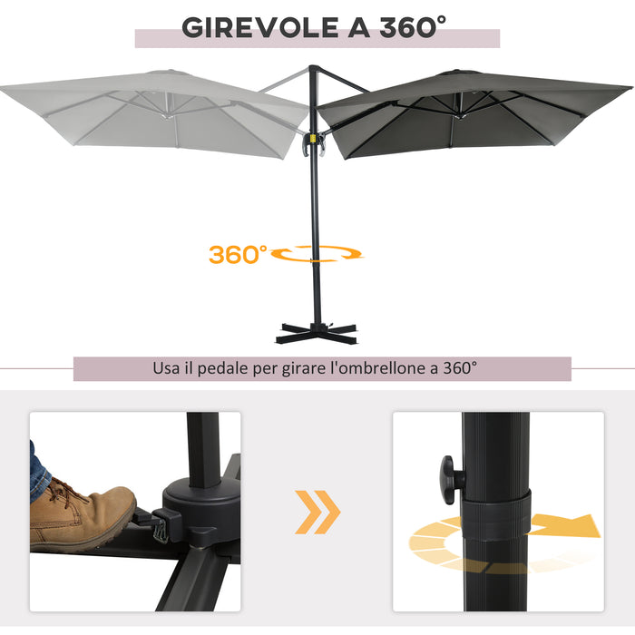 EasyComfort Ombrellone da Giardino con Angolazione Regolabile su 5 Livelli e Rotazione a 360°, 2.5x2.5 m, Grigio