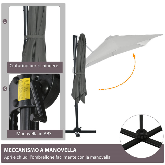 EasyComfort Ombrellone da Giardino con Angolazione Regolabile su 5 Livelli e Rotazione a 360°, 2.5x2.5 m, Grigio