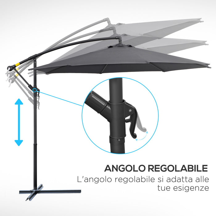 Easycomfort Ombrellone da Giardino 3x2.5 m a Braccio e Inclinabile con Manovella, in Acciaio e Poliestere Grigio