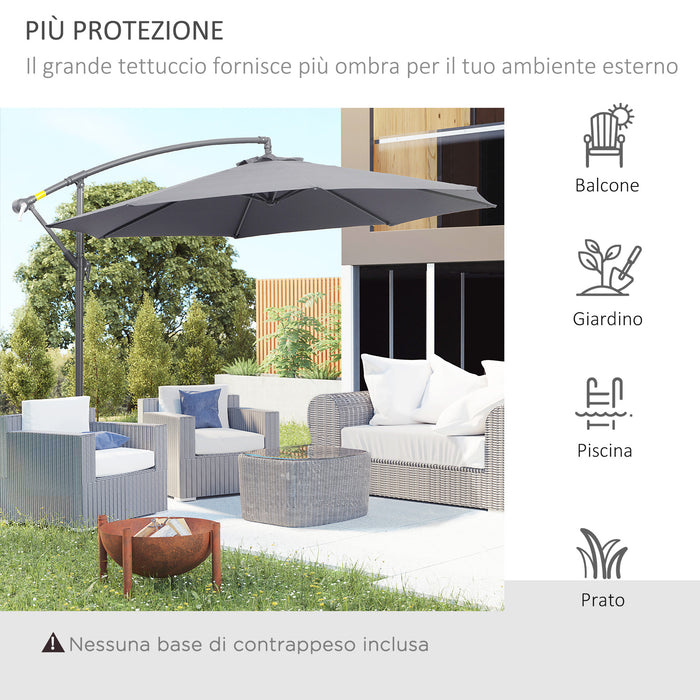 Easycomfort Ombrellone da Giardino 3x2.5 m a Braccio e Inclinabile con Manovella, in Acciaio e Poliestere Grigio