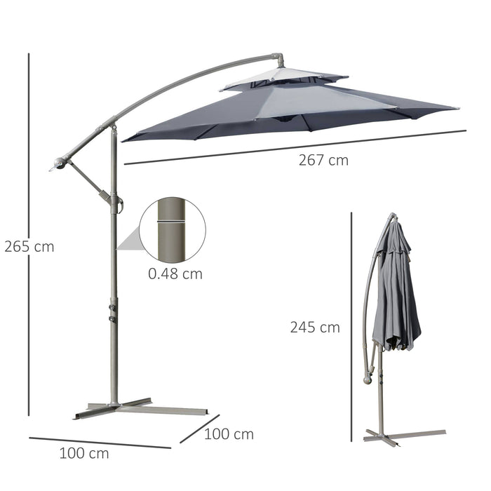 EASYCOMFORT  Ombrellone a Braccio con Tettuccio Regolabile a 2 Livelli e Base a Croce, ?267x265cm, Grigio