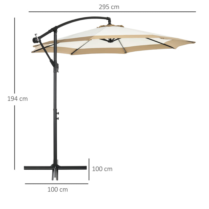 EasyComfort Ombrellone 3x2 m da Giardino in Acciaio e Poliestere con Base a Croce e Presa d'Aria, Marrone e Crema