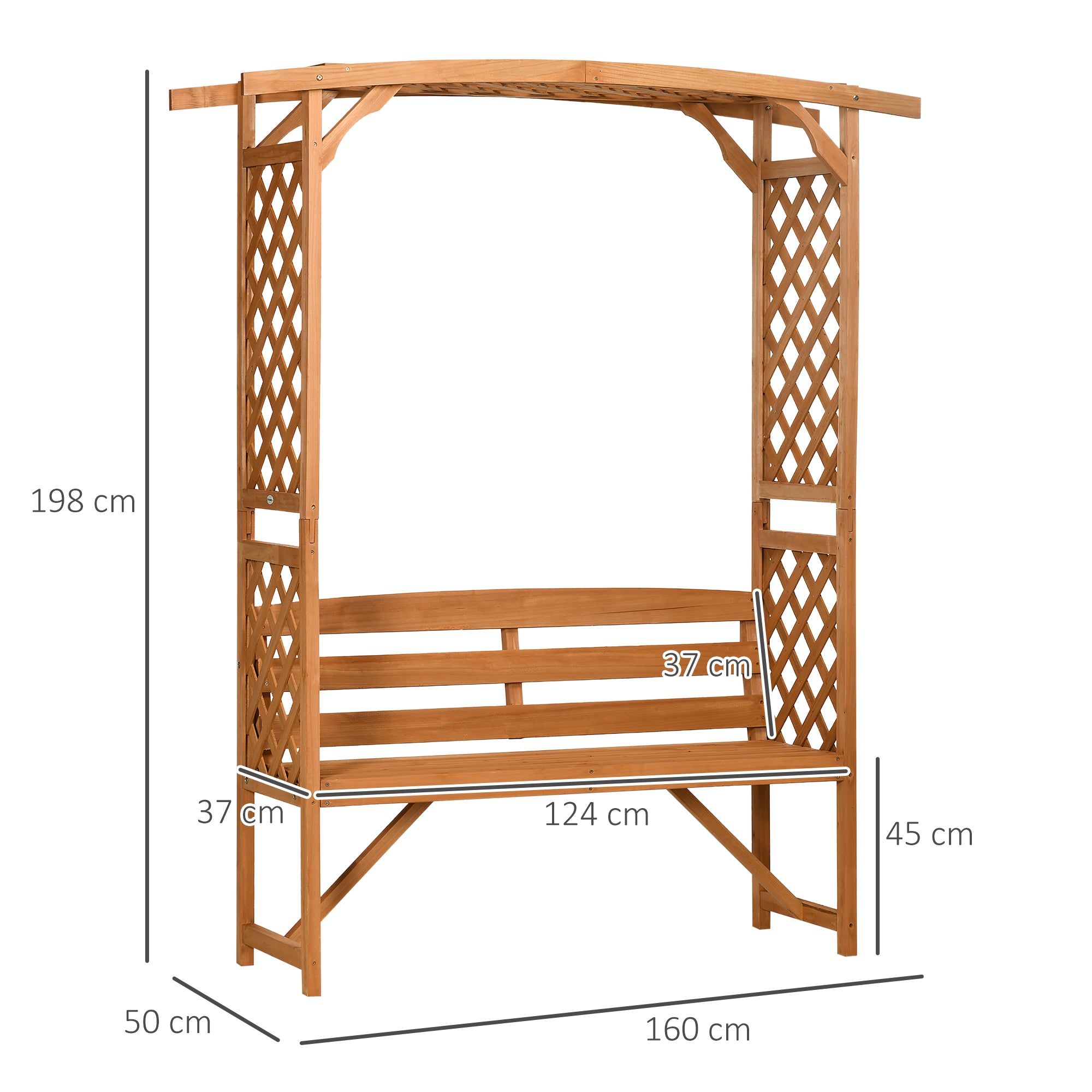 EasyComfort Panchina da Giardino in Legno di Abete con Arco Decorativo per Piante e Vasi, 160x50x198 cm, Marrone