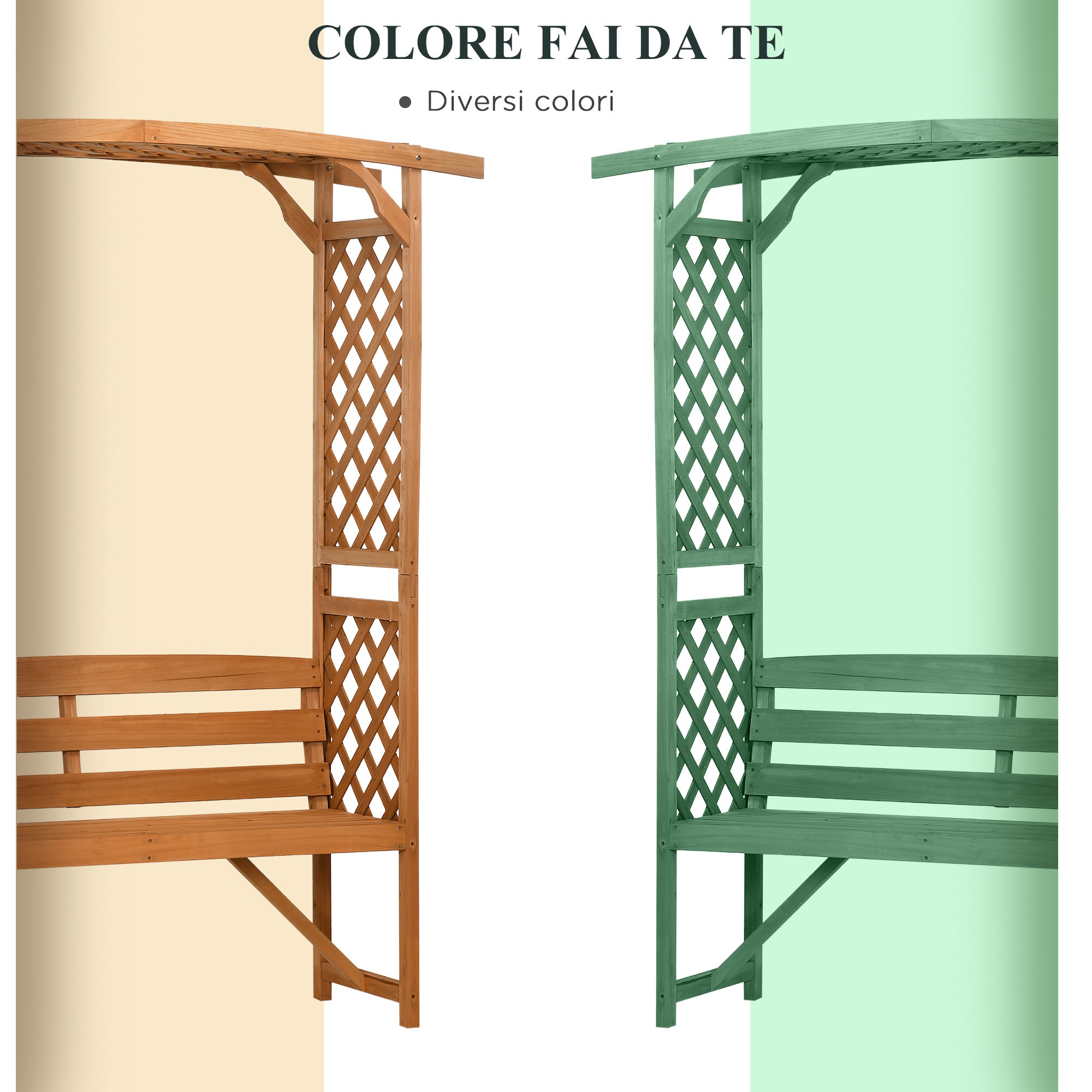 EasyComfort Panchina da Giardino in Legno di Abete con Arco Decorativo per Piante e Vasi, 160x50x198 cm, Marrone