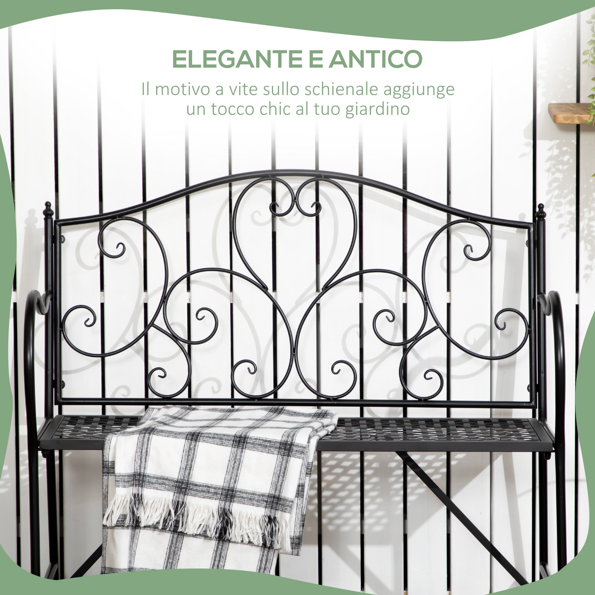 EasyComfort Panchina da Giardino in Acciaio a 2 Posti in Stile Classico, 106x42x95cm, Nero