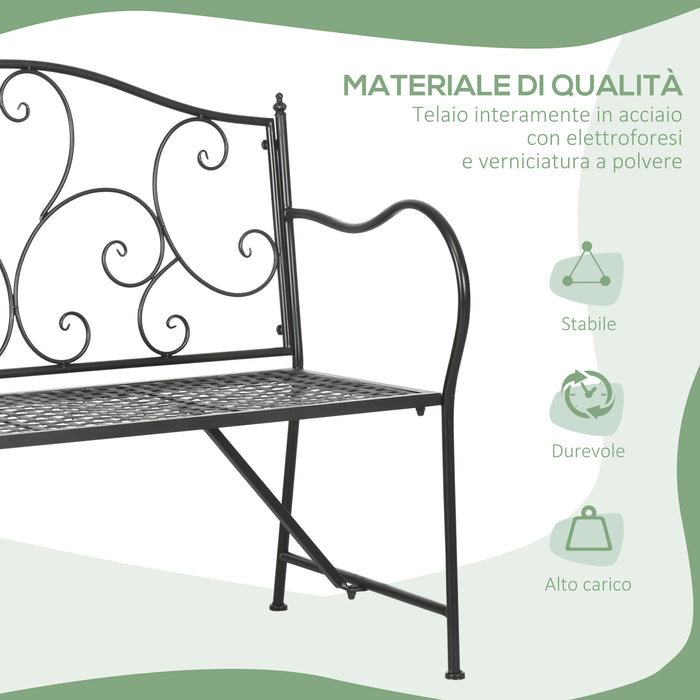 EasyComfort Panchina da Giardino in Acciaio a 2 Posti in Stile Classico, 106x42x95cm, Nero