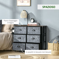 EASYCOMFORT  Cassettiera con 6 Cassetti in Tessuto, Mobile Multiuso Stile Industriale in Acciaio, 80x30x70cm - Marrone/Grigio