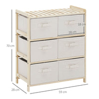 Cassettiera 6 Cassetti in Tessuto Pieghevoli ed Estraibili 59x28x70 cm Beige/Legno