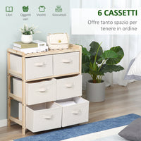 Cassettiera 6 Cassetti in Tessuto Pieghevoli ed Estraibili 59x28x70 cm Beige/Legno