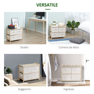 Cassettiera 6 Cassetti in Tessuto Pieghevoli ed Estraibili 59x28x70 cm Beige/Legno