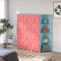 EASYCOMFORT  Mobile Scarpiera Modulare Salvaspazio a Fungo per Interni, 16 Cubi in Plastica PP e Acciaio, 145x47x145cm, Rosa e Blu