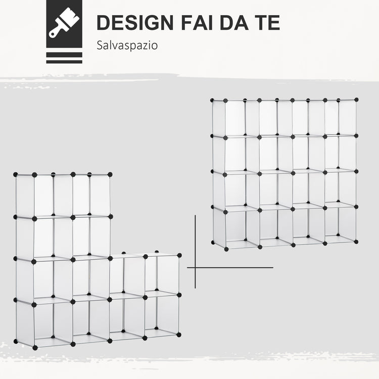 EASYCOMFORT  Mobile Scarpiera Modulare Salvaspazio per Interni, 16 Cubi 30x30x30cm in Plastica PP e Acciaio, 125x32x125cm, Trasparente