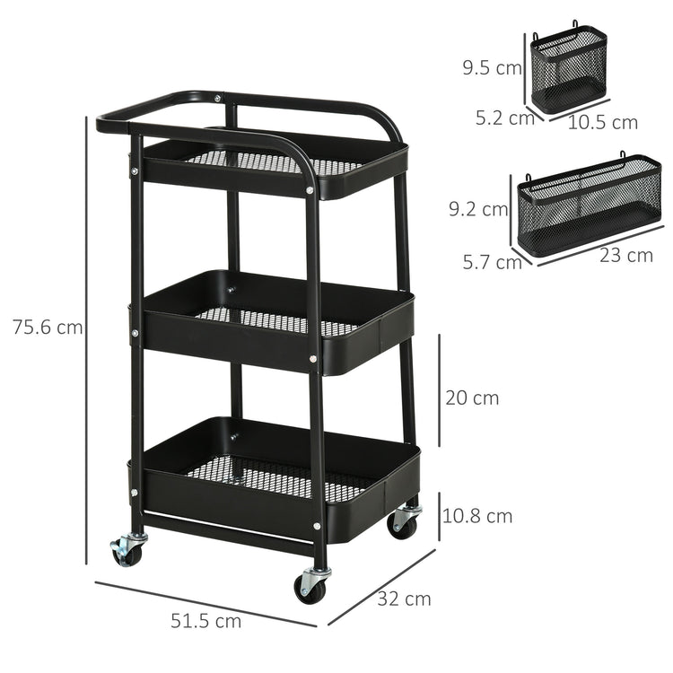 EasyComfort Carrello Portavivande a 3 Livelli con Spazio Multiuso e Ruote, in Acciaio e Plastica PP, 51.5x32x75.6 cm