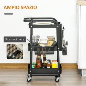 EasyComfort Carrello Portavivande a 3 Livelli con Spazio Multiuso e Ruote, in Acciaio e Plastica PP, 51.5x32x75.6 cm