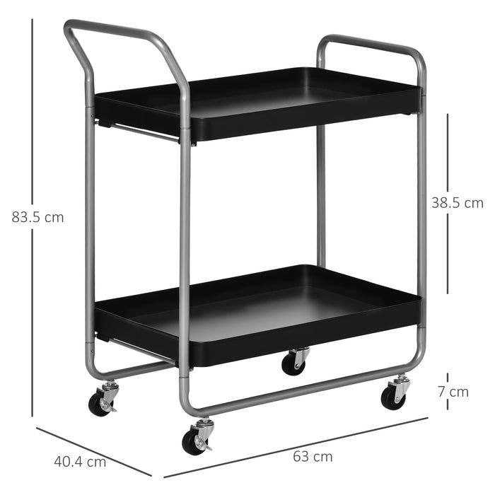 EasyComfort Carrello Portavivande a 2 Livelli con Maniglie e Ruote girevoli, Carrello Portaoggetti in Metallo per Cucina Soggiorno, 63x40.4x83.5cm, Nero