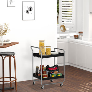 EasyComfort Carrello Portavivande a 2 Livelli con Maniglie e Ruote girevoli, Carrello Portaoggetti in Metallo per Cucina Soggiorno, 63x40.4x83.5cm, Nero