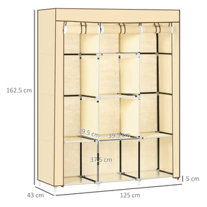 EasyComfort Armadio in Tessuto con 8 Ripiani e 2 Barre con Porta Avvolgibile, 125x46x162.5cm, Beige