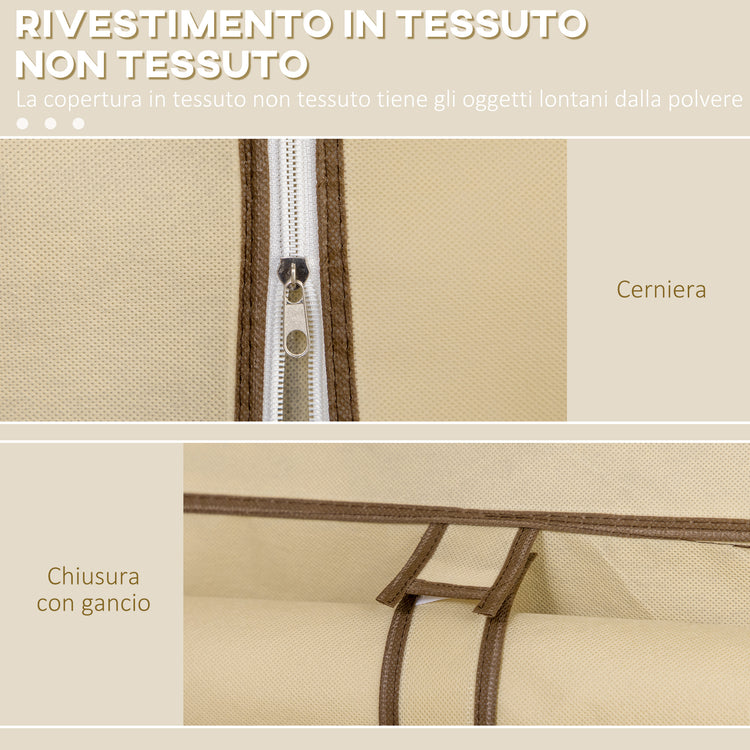 EasyComfort Armadio in Tessuto con 8 Ripiani e 2 Barre con Porta Avvolgibile, 125x46x162.5cm, Beige