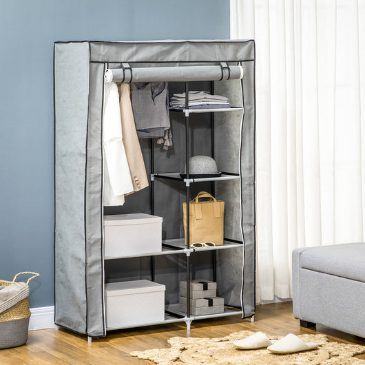 EasyComfort Armadio Guardaroba Portatile Tessuto non Tessuto con 6 Ripiani Aperti e un Appendino, 103x43x162.5 cm, Grigio