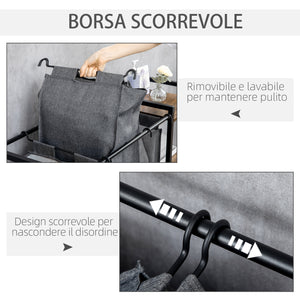 EASYCOMFORT  Mobile Portabiancheria in Stile Industriale con 3 Sacchi in Tessuto e 3 Ripiani, 106x40x75cm