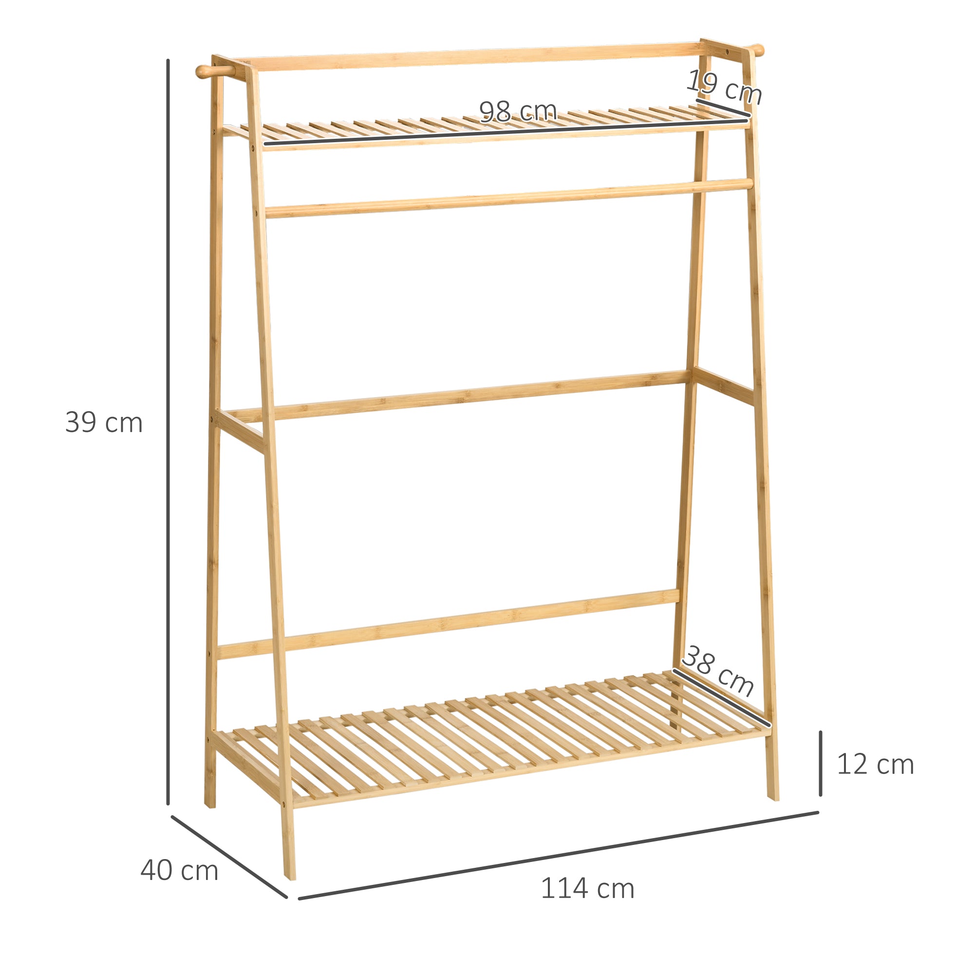 EasyComfort Appendiabiti in Bambù, Design Rialzato a 2 Livelli con Barra e 2 Ganci, 114x40x139 cm